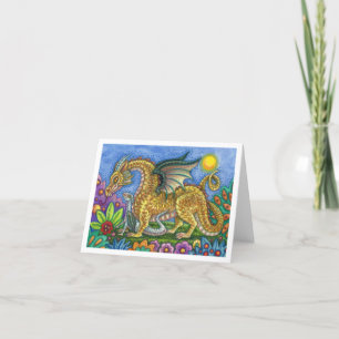 MEDIEVAL DRAGON & YOUNG, COLORFUL FOLK ART GARDEN KAART