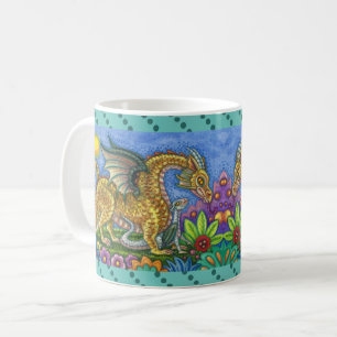 MEDIEVAL DRAGON & YOUNG, COLORFUL FOLK ART GARDEN KOFFIEMOK