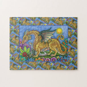 MEDIEVAL DRAGON & YOUNG, COLORFUL FOLK ART GARDEN LEGPUZZEL