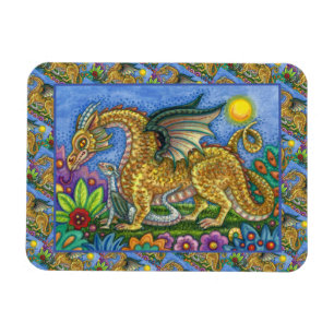 MEDIEVAL DRAGON & YOUNG, COLORFUL FOLK ART GARDEN MAGNEET