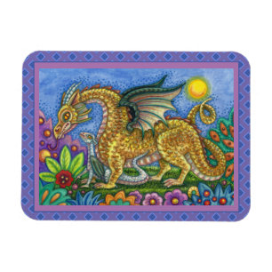 MEDIEVAL DRAGON & YOUNG, COLORFUL FOLK ART GARDEN MAGNEET