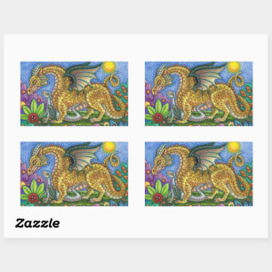 MEDIEVAL DRAGON & YOUNG, COLORFUL FOLK ART GARDEN RECHTHOEKIGE STICKER