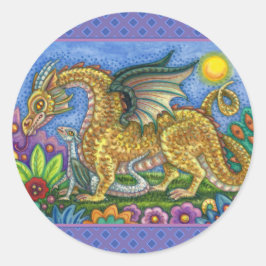 MEDIEVAL DRAGON & YOUNG, COLORFUL FOLK ART GARDEN RONDE STICKER