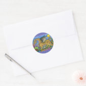 MEDIEVAL DRAGON & YOUNG, COLORFUL FOLK ART GARDEN RONDE STICKER (Envelop)