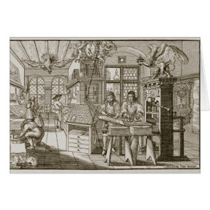 Medieval Duitse drukkerij (graving)