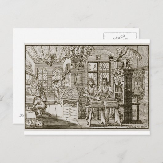 Medieval Duitse drukkerij (graving) Briefkaart (Voorkant / Achterkant)