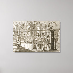 Medieval Duitse drukkerij (graving) Canvas Afdruk