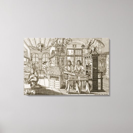 Medieval Duitse drukkerij (graving) Canvas Afdruk (Voorkant)