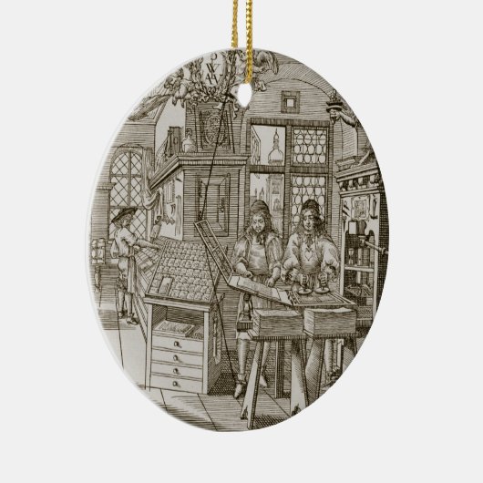 Medieval Duitse drukkerij (graving) Keramisch Ornament (Rechts)