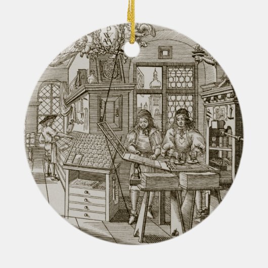 Medieval Duitse drukkerij (graving) Keramisch Ornament (Achterkant)