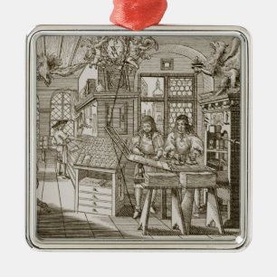 Medieval Duitse drukkerij (graving) Metalen Ornament