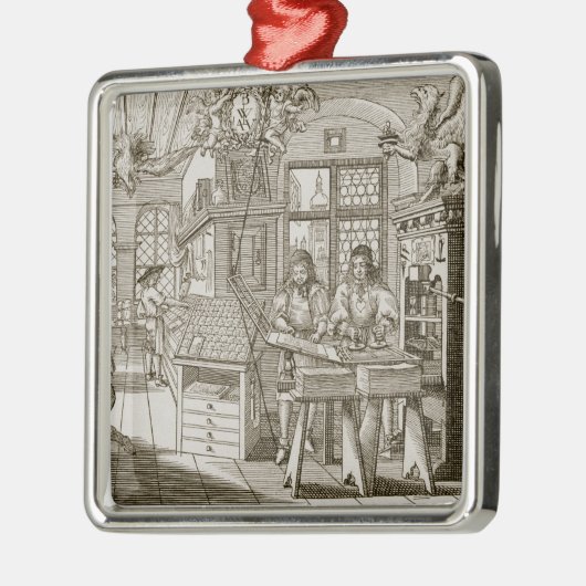 Medieval Duitse drukkerij (graving) Metalen Ornament (Links)