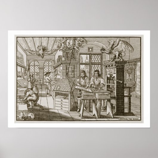 Medieval Duitse drukkerij (graving) Poster (Voorkant)