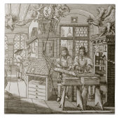 Medieval Duitse drukkerij (graving) Tegeltje (Voorkant)