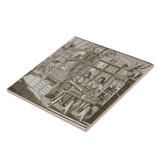 Medieval Duitse drukkerij (graving) Tegeltje (Zijkant)