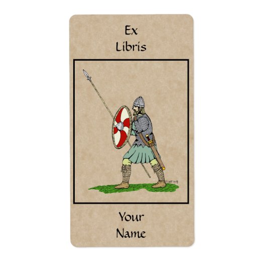 Medieval Engels/Saxon Warrior Bookplate Etiket (Voorkant)