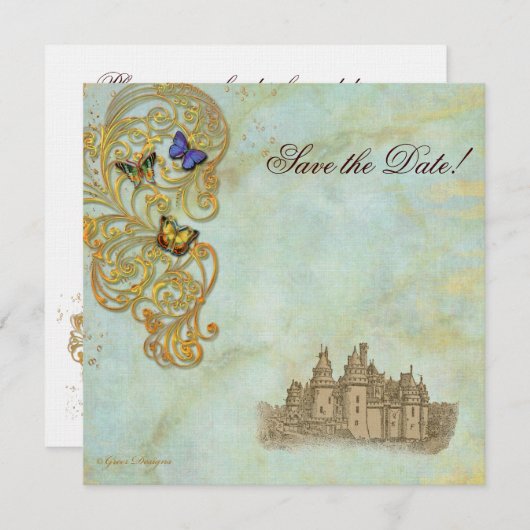 Medieval Fairy Tale Castle Save The Date (Voorkant / Achterkant)