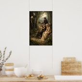 Medieval Fairy Tale Queen In Woods With Harp Poster (Keuken)