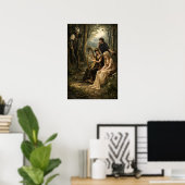 Medieval Fairy Tale Queen In Woods With Harp Poster (Thuiskantoor)