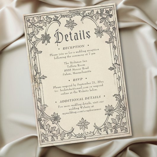 Medieval Fantasy Black Vintage Etching Wedding Informatiekaartje