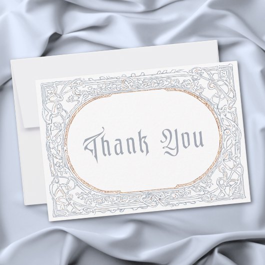 Medieval Fantasy Blue & Gold Etching Wedding Bedankkaart