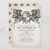 Medieval Fantasy Dragon Monogram Wedding Kaart (Voorkant / Achterkant)
