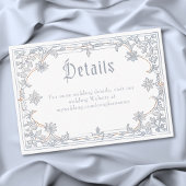 Medieval Fantasy Frame Blue Gold Etching Wedding Informatiekaartje