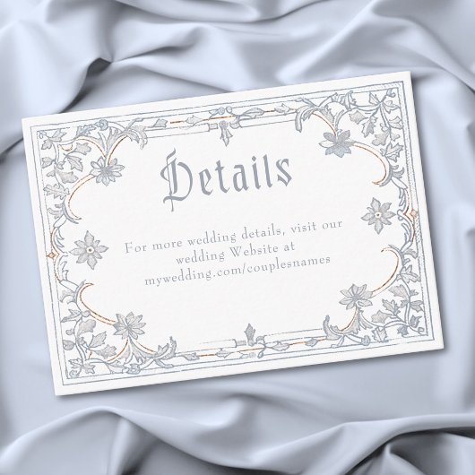 Medieval Fantasy Frame Blue Gold Etching Wedding Informatiekaartje