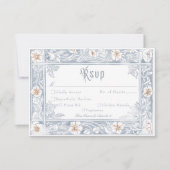 Medieval Fantasy Frame Blue Gold Etching Wedding RSVP Kaartje (Voorkant)