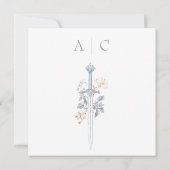 Medieval Fantasy Frame Blue Gold Etching Wedding Save The Date (Achterkant)