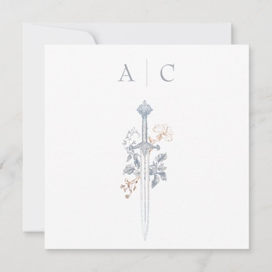 Medieval Fantasy Frame Blue Gold Etching Wedding Save The Date (Achterkant)