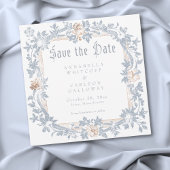 Medieval Fantasy Frame Blue Gold Etching Wedding Save The Date