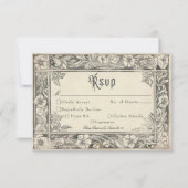 Medieval Fantasy Vintage Black Etching Wedding RSVP Kaartje (Voorkant)