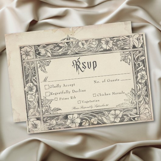 Medieval Fantasy Vintage Black Etching Wedding RSVP Kaartje