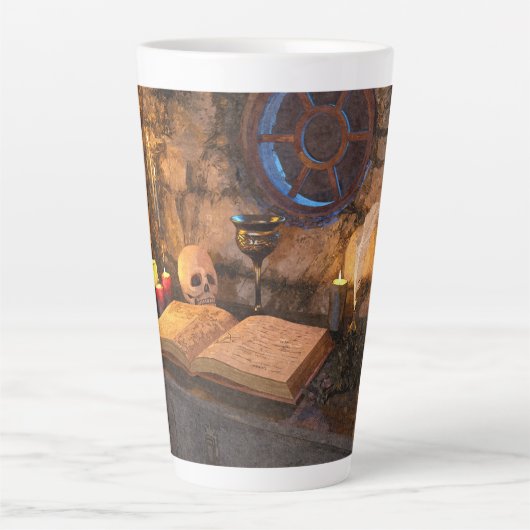 Medieval Fantasy Wizard's Study Latte Mok (Voorkant)
