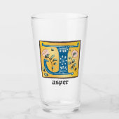 Medieval Floral Illuminated Letter J Monogram Glas (Voorkant)