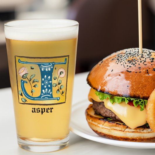 Medieval Floral Illuminated Letter J Monogram Glas