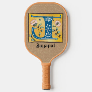 Medieval Floral Illuminated Letter J Monogram Pickleball Paddle