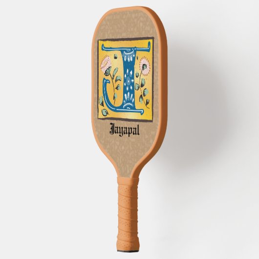 Medieval Floral Illuminated Letter J Monogram Pickleball Paddle (Links)