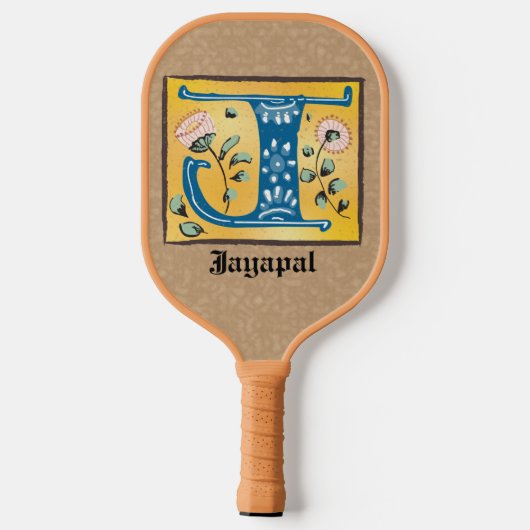 Medieval Floral Illuminated Letter J Monogram Pickleball Paddle (Achterkant)