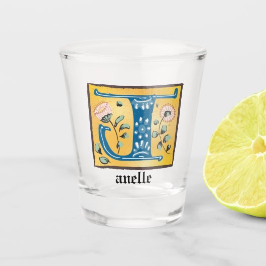 Medieval Floral Illuminated Letter J Monogram Shot Glas (Voorkant)