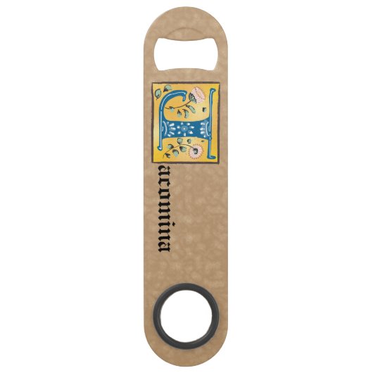 Medieval Floral Illuminated Letter J Monogram Speed Flessenopener (Achterkant)