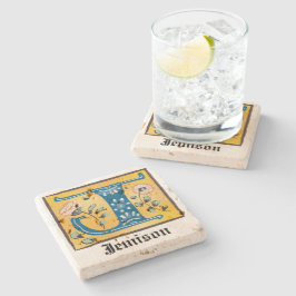 Medieval Floral Illuminated Letter J Monogram Stenen Onderzetter