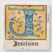 Medieval Floral Illuminated Letter J Monogram Stenen Onderzetter (Voorkant)