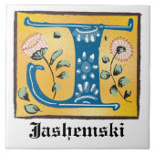 Medieval Floral Illuminated Letter J Monogram Tegeltje (Voorkant)