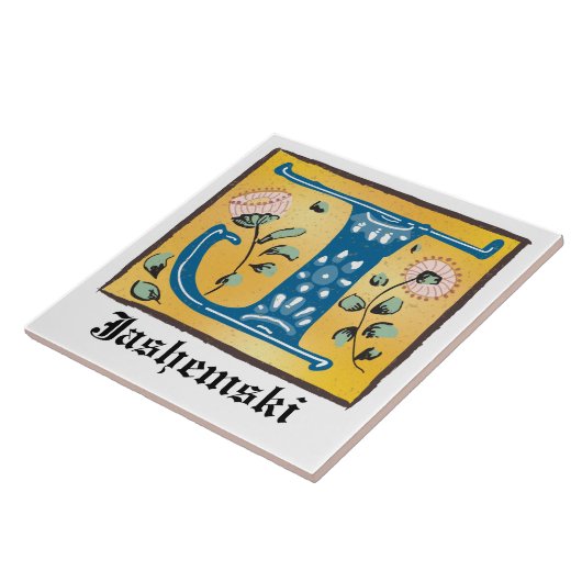 Medieval Floral Illuminated Letter J Monogram Tegeltje (Zijkant)