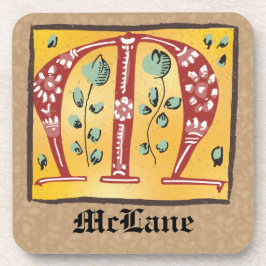 Medieval Floral Illuminated Letter M Monogram Bier Onderzetter