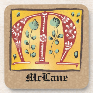 Medieval Floral Illuminated Letter M Monogram Bier Onderzetter