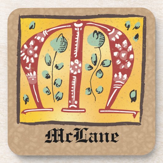 Medieval Floral Illuminated Letter M Monogram Bier Onderzetter (Voorkant)