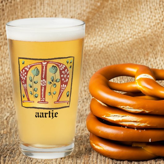 Medieval Floral Illuminated Letter M Monogram Glas